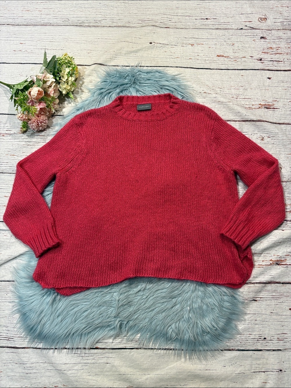 Wooden Ships Pink Crewneck Mohair Woold Blend Knit Sweater